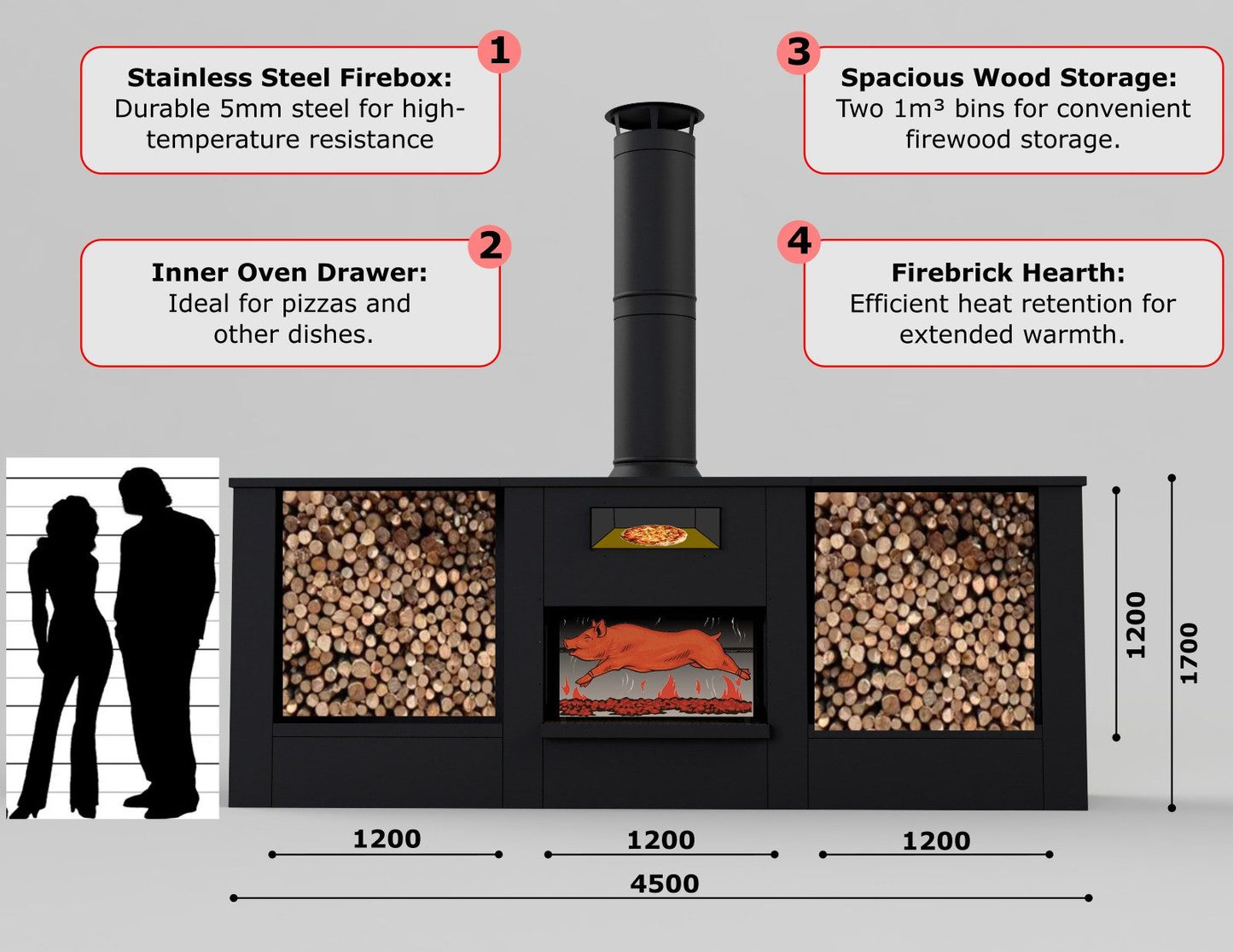 Big Garden Fireplace. Stainless Steel Outdoor Fire. Pilot Series.