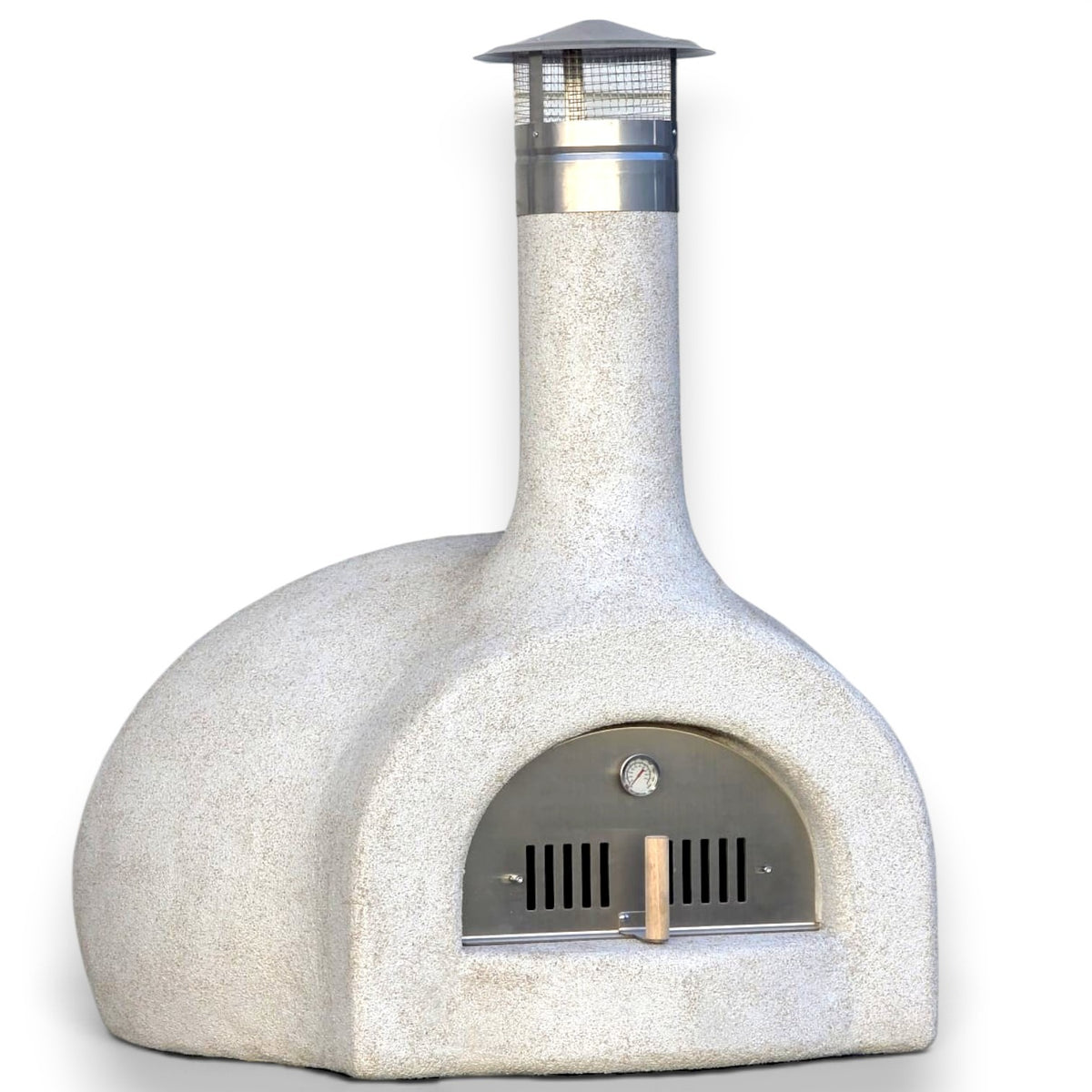Finished Kiwi Pizza Oven built from the DIY wood-fired pizza oven kitset, side view