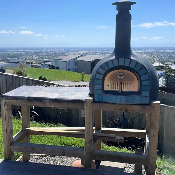 Wood-fired pizza oven on a stand